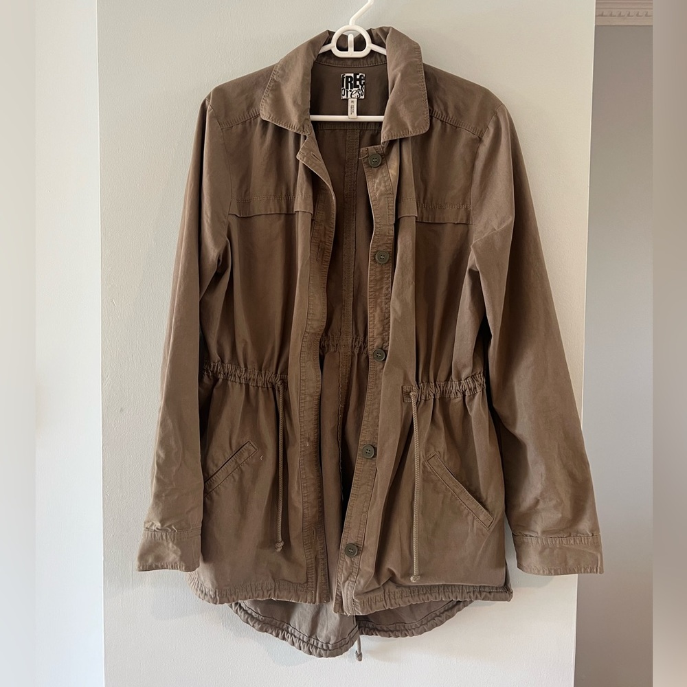 Free Press Womens Green Button Draw String Closure Military Jacket Size Medium